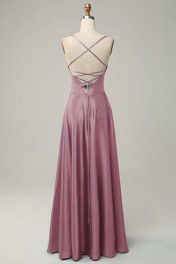 Rosa del Desierto Halter A Línea Vestido de Dama de Honor